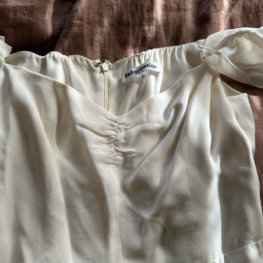 Reformation Ivory Off-Shoulder Dress